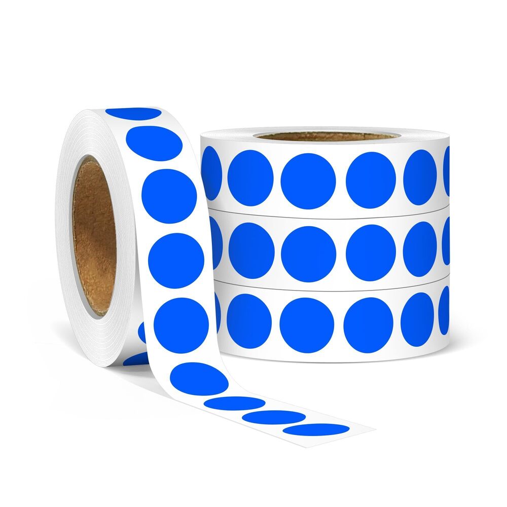 3163 4 Rolls of 0.5 Inch Round Color Code Stickers, Blue - Adhesive Dots